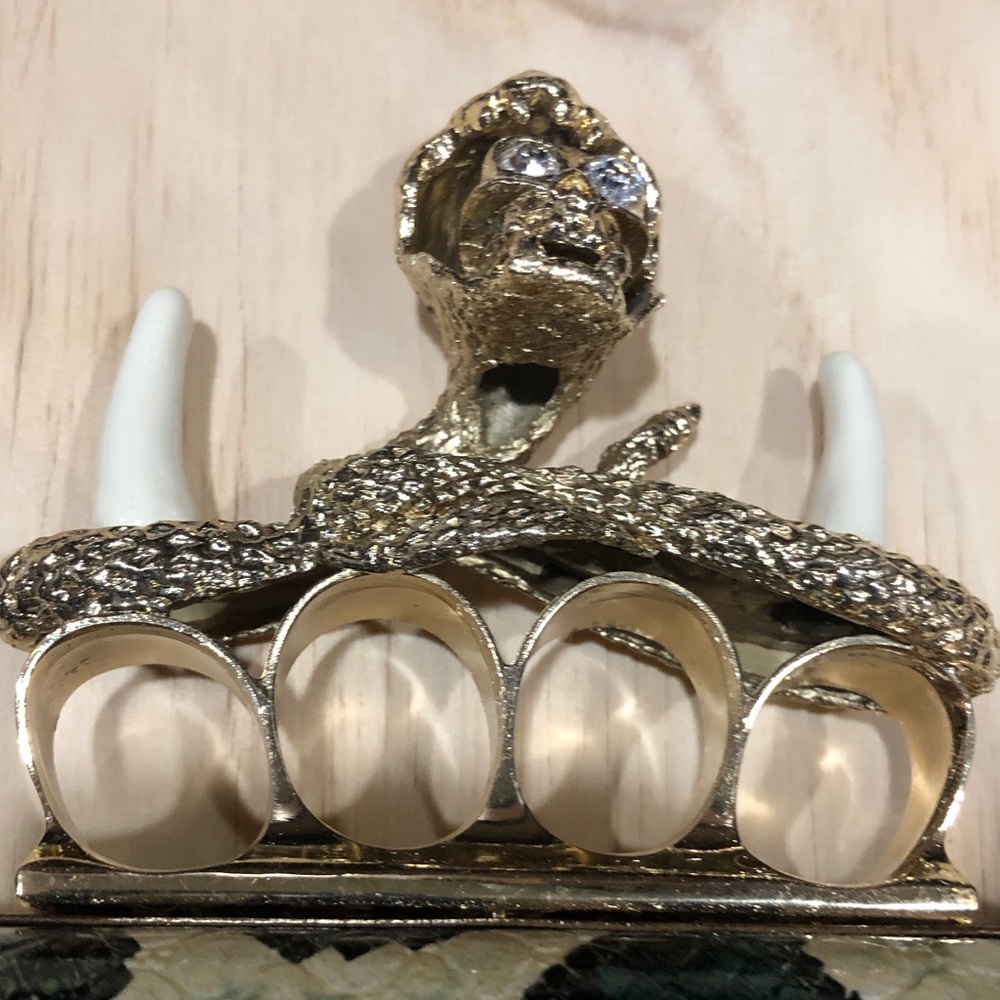 Green and Gold hardware,Snake Clutch knuckles unicorn rings and snake pattern. - Picture 3 of 12